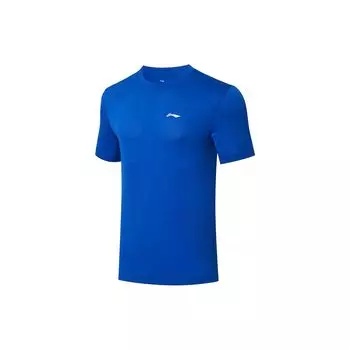 Футболка унисекс с коротким рукавом и круглым вырезом Li Ning Table Tennis Rookie Series с логотипом, быстросохнущая, ярко-синяя ATST033-2 XXXL