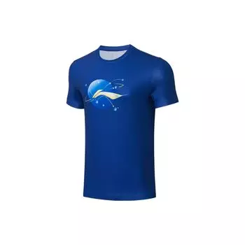 Футболка унисекс с коротким рукавом и круглым вырезом Li Ning Table Tennis Elite Series с логотипом и принтом, быстросохнущая, темно-фиолетовая, синяя ATST029-4 S