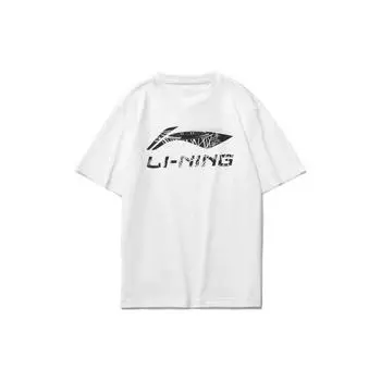 Футболка унисекс с коротким рукавом и круглым вырезом, с принтом логотипа Li Ning, белая, AHSS991-1 S