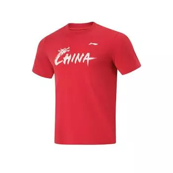 Футболка унисекс с коротким рукавом и принтом букв из серии настольного тенниса Li Ning, удобная, дышащая, цвет Bull-Red AHSU863-4 XL