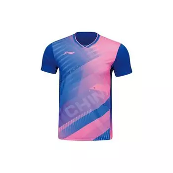 Футболка унисекс с коротким рукавом и принтом логотипа и букв Li Ning Table Tennis Series, быстросохнущая, цвет Dream-Blue AAYU037-4 L