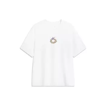 Футболка унисекс с коротким рукавом и принтом в виде мультяшных букв Li Ning CF Su Series, стандартная белая AHST861-2 XXL