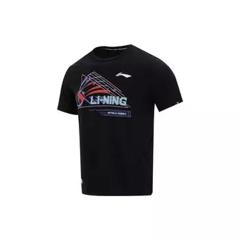 Футболка унисекс с коротким рукавом и принтом логотипа серии Li Ning Badminton, черная, AHST699-2 S