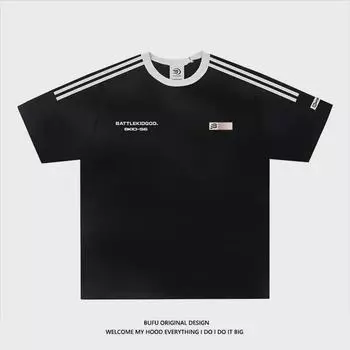 Футболка унисекс с коротким рукавом и принтом в виде трех полосок флага в летнем уличном стиле Large чёрный