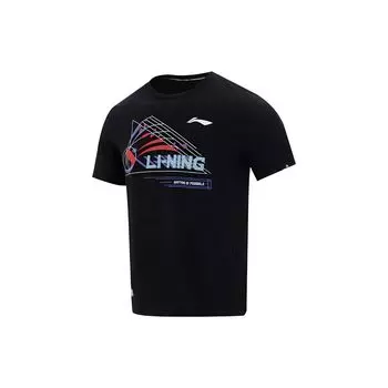Футболка унисекс с коротким рукавом и принтом логотипа серии Li Ning Badminton, черная, AHST699-2 S