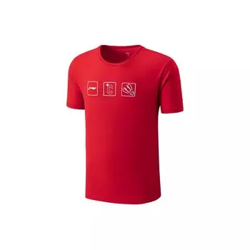 Футболка унисекс с коротким рукавом из быстросохнущего свитера Li Ning Badminton Series с принтом и круглым вырезом Bull-Red AHSTB23-3 S