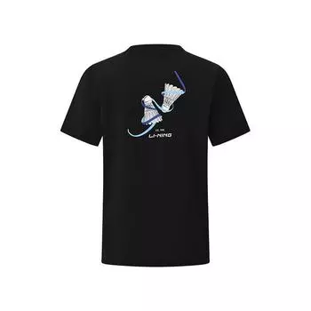 Футболка унисекс с коротким рукавом Li Ning Sports Series с принтом, быстросохнущая, удобная и универсальная, черная ATSU919-1 M