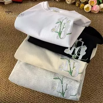 Футболка унисекс с круглым вырезом и коротким рукавом, с художественными цветочными узорами, свободный летний повседневный свитер, топы M белый