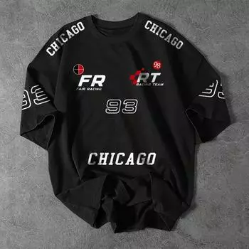 Футболка унисекс с круглым вырезом и принтом, свободный повседневный топ унисекс с коротким рукавом L чёрный