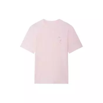 Футболка унисекс с круглым вырезом и принтом Li Ning SS22 Cherry Blossom Series, повседневная, светло-розовая, AHSS921-2 XS