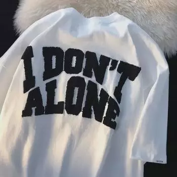 Футболка унисекс с летней вышивкой букв — модная, свободная, с короткими рукавами для пар M чёрный