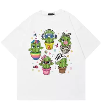 Футболка унисекс с милым мультяшным кактусом M белый