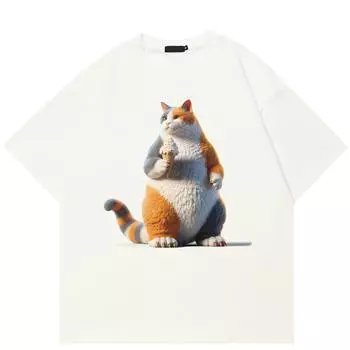 Футболка унисекс с принтом 3D Digital Cat, хлопковая футболка, топы унисекс, футболки, летние футболки с короткими рукавами S белый
