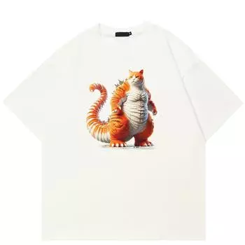 Футболка унисекс с принтом 3D Digital Cat, хлопковая футболка, топы унисекс, футболки, летние футболки с короткими рукавами S белый