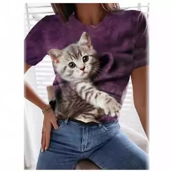 Футболка унисекс с принтом 3D кошки и собаки для женщин, модные футболки с принтом, топ Harajuku Kawaii размера плюс XS
