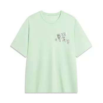 Футболка унисекс с принтом букв из серии Li Ning X Cyril Wade, свободная, с круглым вырезом, коротким рукавом и заниженной линией плеч, бамбуково-зеленая AHST851-3 XL
