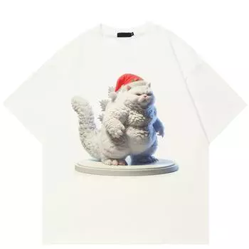 Футболка унисекс с принтом в виде цифровых рождественских кошек в уличном стиле, хлопковая футболка, топы унисекс, футболки, летние футболки с короткими рукавами S белый
