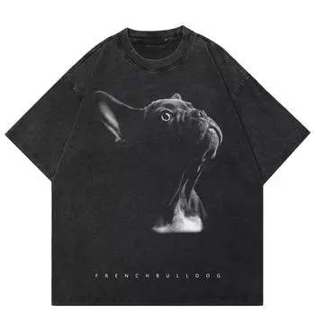Футболка унисекс с принтом французского бульдога в уличном стиле M чёрный