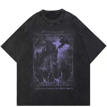 Футболка унисекс с принтом «Волшебный замок» в уличном стиле S чёрный