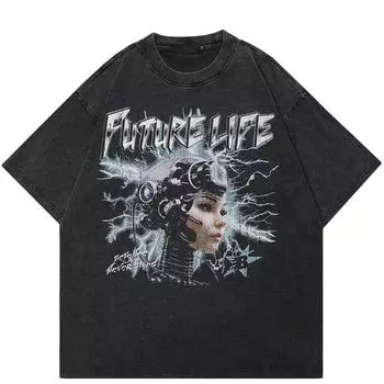 Футболка унисекс с рисунком робота Streetwear 2024 S