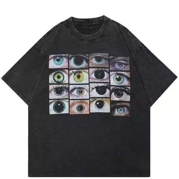 Футболка унисекс с рисунком Streetwear Eyes World 2024 S чёрный