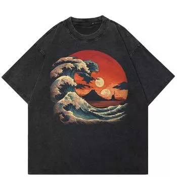 Футболка унисекс с рисунком Wave Mount 2024 Streetwear S чёрный