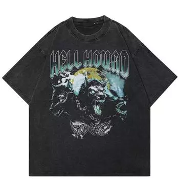 Футболка унисекс с рисунком волков Streetwear 2024 S чёрный