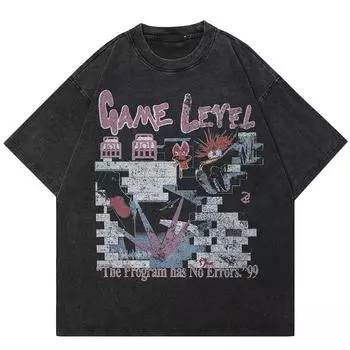 Футболка унисекс с винтажным принтом Heren Streetwear Gewassen Zwart 2024 S чёрный