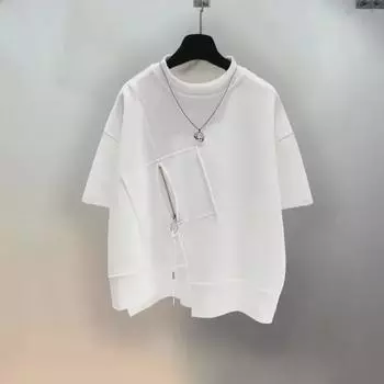 Футболка унисекс темного цвета с рукавами «летучая мышь», неровным подолом и короткими рукавами M белый