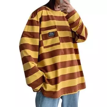 Футболка унисекс в полоску с принтом, женская и мужская повседневная футболка с длинным рукавом для пар, топ большого размера S зелёный