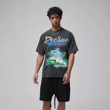 Футболка унисекс в стиле ретро DECLINE с рисунком черного цвета большого размера Y2K S чёрный