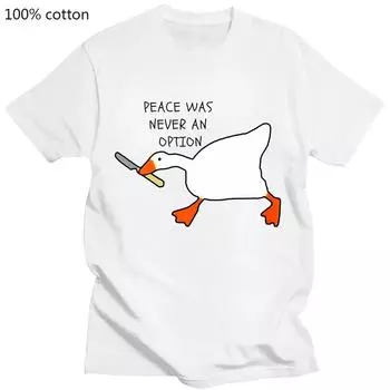 Футболка Untitled Goose Games Peace Was Never An Option из 100% хлопка с коротким рукавом, летние забавные повседневные рубашки с графикой S белый