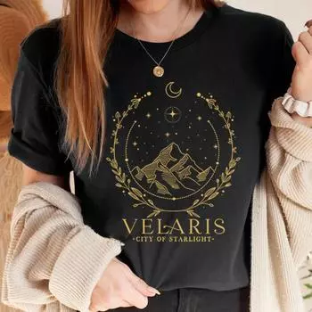 Футболка Velaris Футболки Velaris City of Starlight Футболка Night Court SJM Merch Футболки ACOTAR Женские топы с коротким рукавом S чёрный