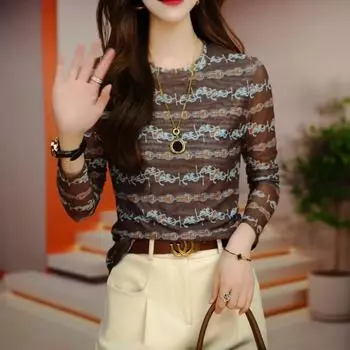 Футболка в иностранном стиле, женская осенняя футболка с принтом «Новый темперамент», длинный рукав S