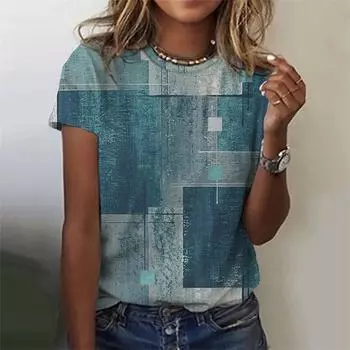 Футболка в клетку в стиле ретро с 3D-принтом для женщин, цветные графические футболки, летние свободные футболки в стиле Харадзюку, топы с короткими рукавами и круглым вырезом XXS