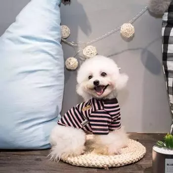 Футболка в полоску для домашних животных, полосатая майка с изображением маленького медведя, хлопковая дышащая одежда для осени и зимы, свитер для собак, одежда для собак S