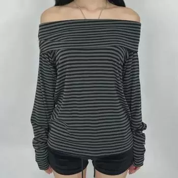 Футболка в полоску на одно плечо с длинным рукавом в стиле ретро - шикарный облегающий топ для женщин Small