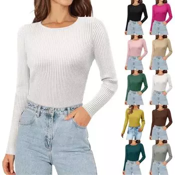 Футболка в полоску с длинными рукавами и стандартным верхом для женщин на осень и зиму L армия зеленый