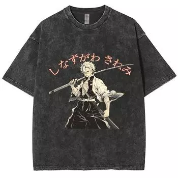 Футболка в японском стиле аниме с принтом аниме-актера, винтажная, имитация джинсовой ткани, удобный короткий рукав S