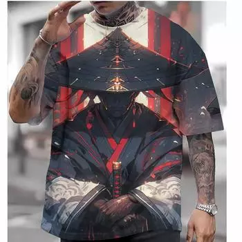 Футболка в японском стиле для мужчин Футболки с принтом Ghost Warrior Футболки с коротким рукавом Футболки свободного покроя Мужская одежда Топы Лето S