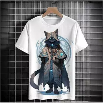 Футболка в японском стиле для мужчин, футболки с 3D принтом кота, повседневные футболки с короткими рукавами, мужская одежда большого размера, топы, уличная одежда S