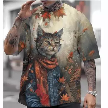 Футболка в японском стиле для мужчин, осенние футболки с изображением кота-воина, футболки с коротким рукавом с 3D-принтом, мужская одежда больших размеров, топ S