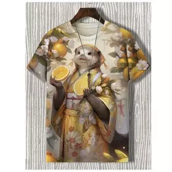 Футболка в японском стиле с изображением боевых кошек, летняя футболка с коротким рукавом с 3D-принтом, забавная мужская и женская одежда, уличная одежда с круглым вырезом, качественные топы S