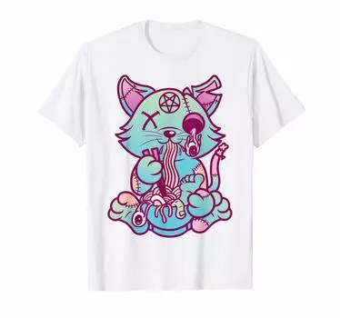 Футболка в стиле аниме-эстетики Pastel Goth Ramen Cat Gift белый