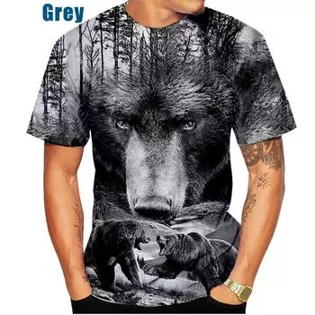 Футболка в стиле хип-хоп с 3D принтом «Медведь», уличная одежда, мужские футболки с животными, повседневная одежда, летние футболки с короткими рукавами S серый
