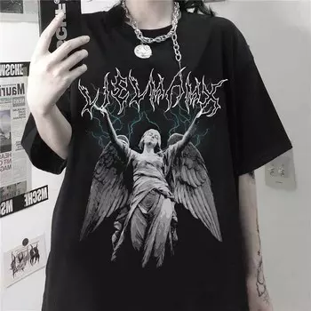 Футболка в стиле панк, корейская футболка в стиле Харадзюку, хип-хоп, уличная одежда, готическая женская футболка, топ с буквенным принтом, готические рубашки 3XL чёрный