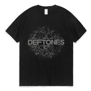 Футболка в стиле панк-метал-рок-группа Deftones с цветочным рисунком, мужская уличная винтажная повседневная хлопковая футболка, готическая футболка в стиле Харадзюку, мужская S чёрный