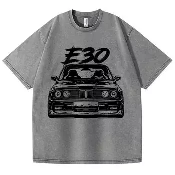 Футболка в стиле ретро с эффектом потертости E30 Car 100% хлопок футболка флисовая толстая теплая женская мужская хип-хоп футболка с круглым вырезом S