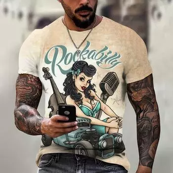 Футболка в стиле ретро с автомобилем для мужчин, сексуальная футболка с короткими рукавами и принтом красоты, повседневные футболки, топы, летняя мужская одежда, уличная одежда больших размеров, Xl 4XL