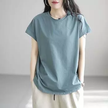 Футболка в стиле ретро с короткими рукавами, женская свободная и утягивающая, темпераментная, с вырезом внизу, топы для весны и лета M жёлтый